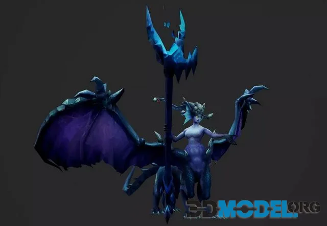 Dragon Sorceress Model Fantasy Character with Wings and Staff low-poly (PBR)