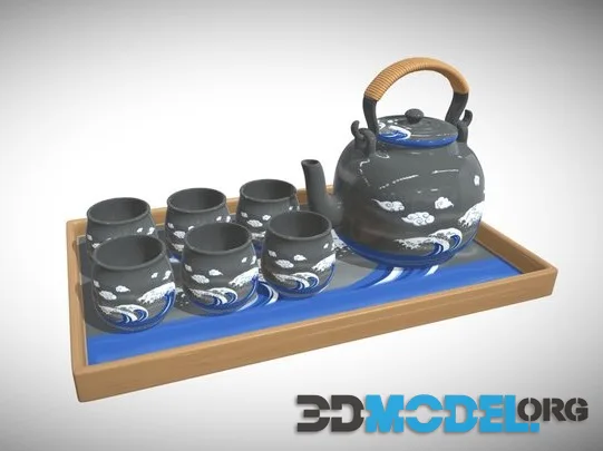 Eastern Tea Set 1 The Great Wave Themed Low-poly