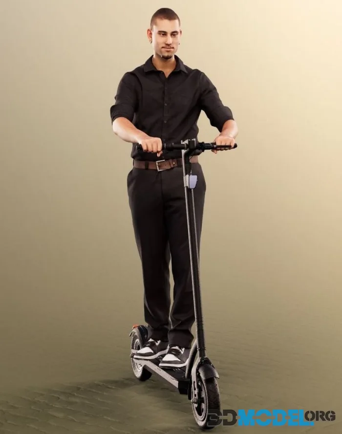 Elegant Man Driving Scooter (PBR)