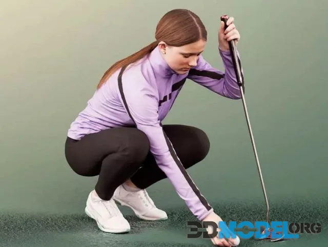 Female Golfer Placing The Ball With Golf Caddy (PBR)