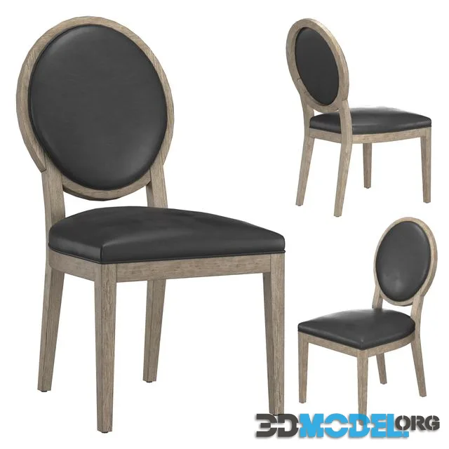 FRENCH CONTEMPORARY ROUND LEATHER DINING SIDE CHAIR