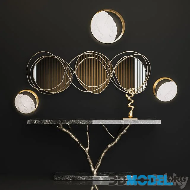 Ginger & jagger Primitive Console, Vine Triptych Mirror, Eclipse Wall Lamp