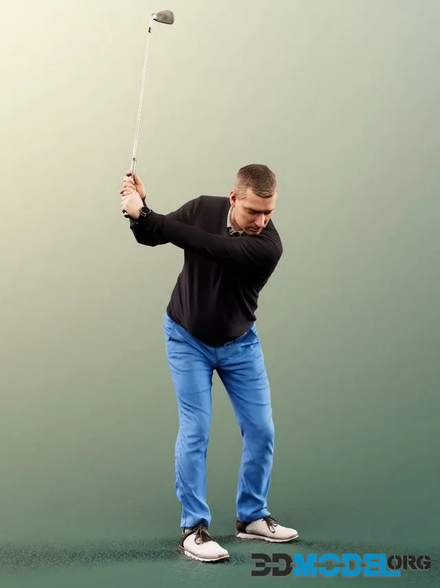 Golfer Swinging At The Ball With Golfbag (PBR)