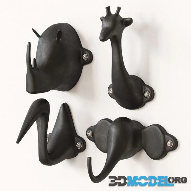 Hooks-safari elephant, giraffe, rhino, heron