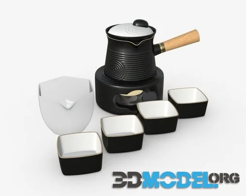 Japanese Kyusu Tea Set With Warmer 02 Low-poly