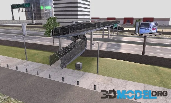 LA Highway & Pedestrian Bridge (Low Poly) Low-poly