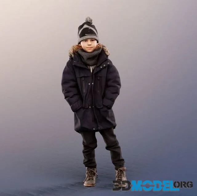 Little Boy Standing In Winter Outfit (PBR)
