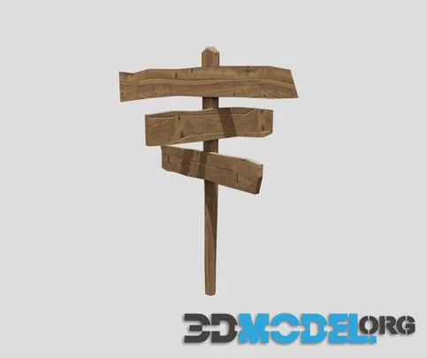 Low Poly Wooden Sign Made Of Three Angled Planks (PBR)