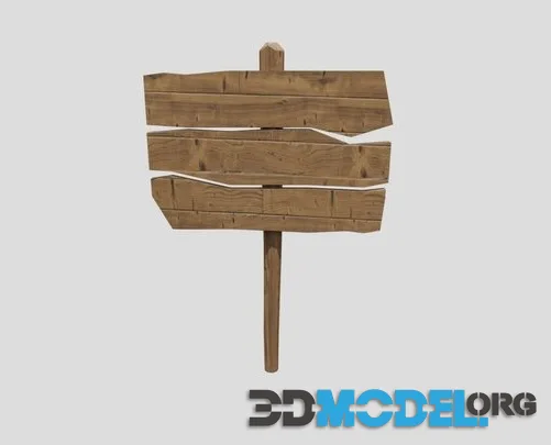 Low Poly Wooden Sign Made Of Three Planks (PBR)