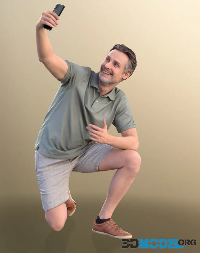 Man Kneeling And Taking A Selfie (PBR)