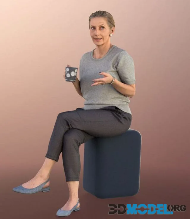 Older Woman Sitting With Coffe Talking (PBR)