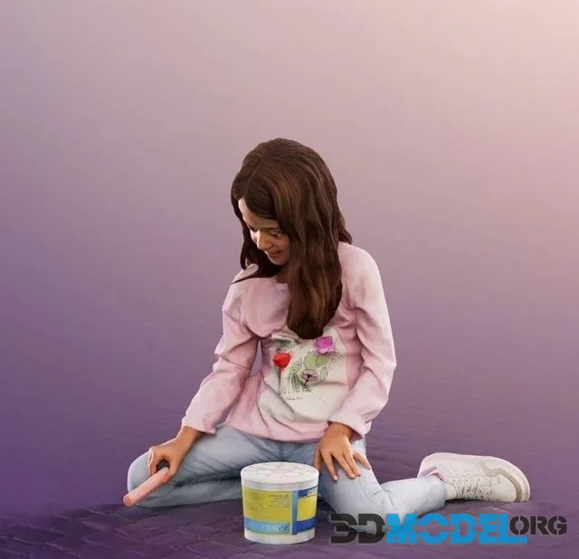 Playing Little Girl Chalk Painting (PBR)