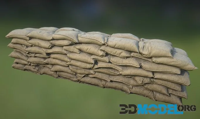Sandbag Wall Long 01 (PBR)