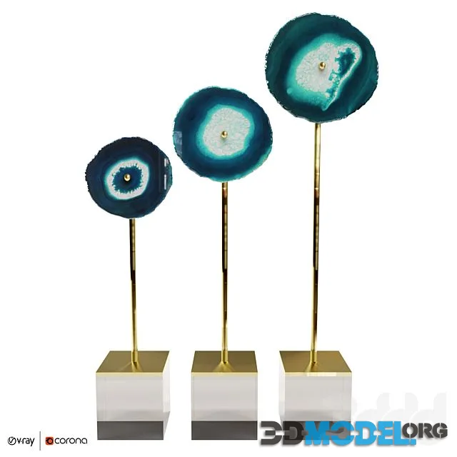 Set of 3 Statuettes AGATE DESIGN Blue