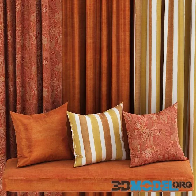 set of fabric materials in orange tones