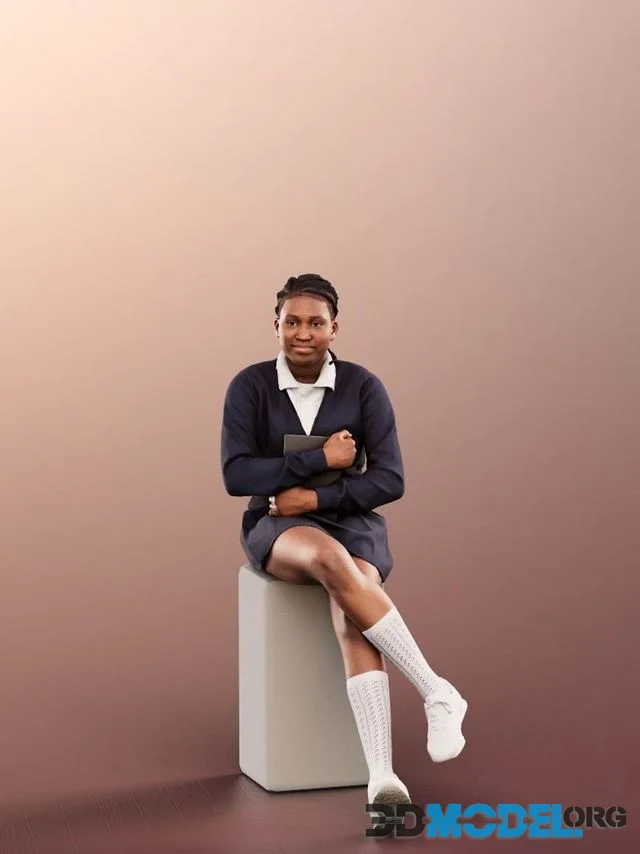 Sitting Black School Girl With Book (PBR)