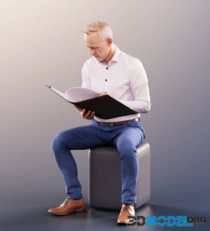 Sitting Business Man Reading his File Folder (PBR)