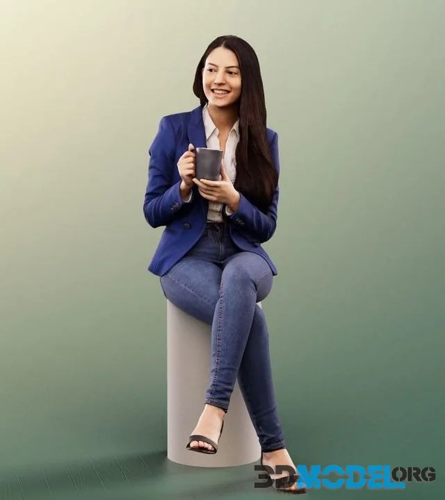 Sitting Business Woman With Cup (PBR)