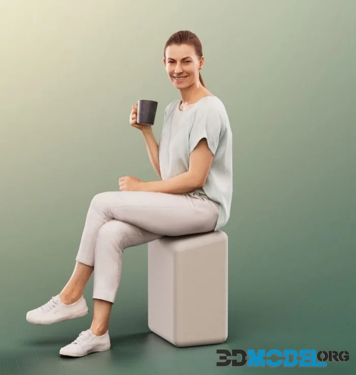 Sitting Woman In White Clothing With Coffee (PBR)