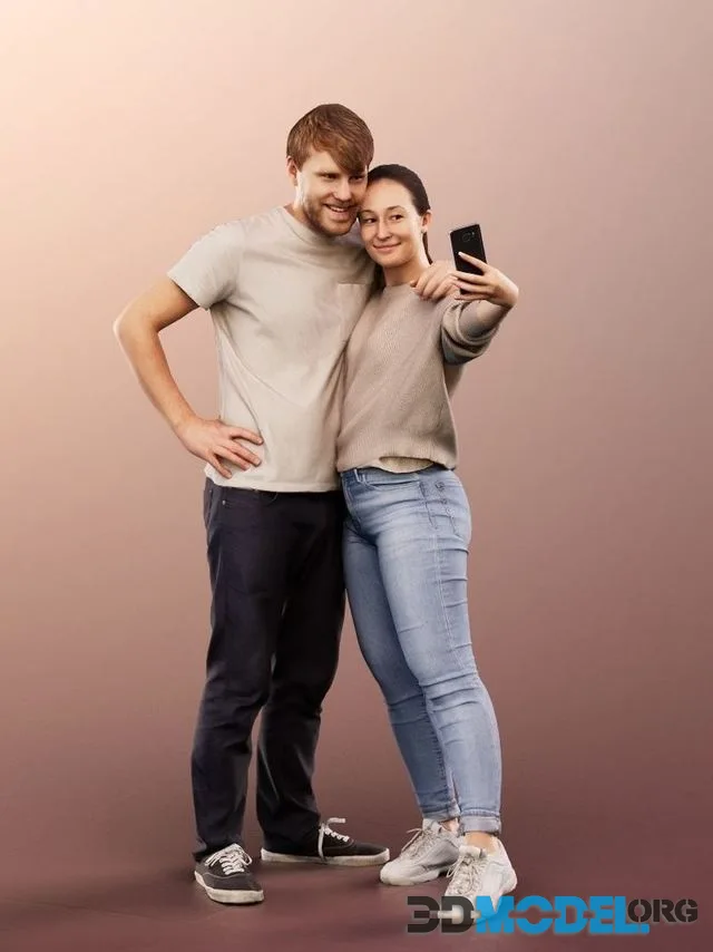 Standing Casual Couple Taking Selfie (PBR)