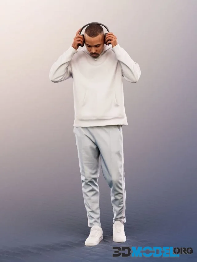 Standing Casual Man With Headphones low-poly (PBR)