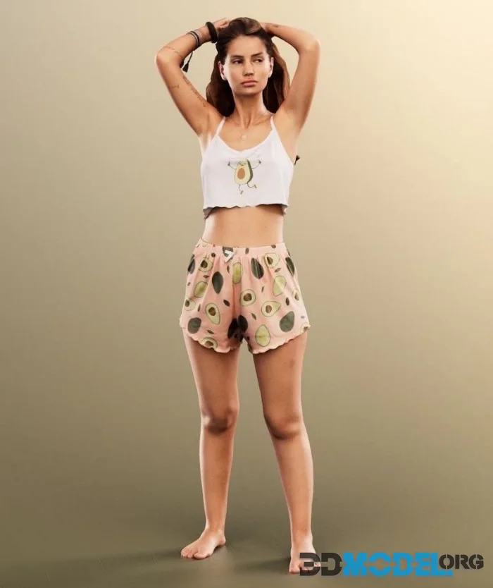 Standing Woman In Pyjamas Tying Hair