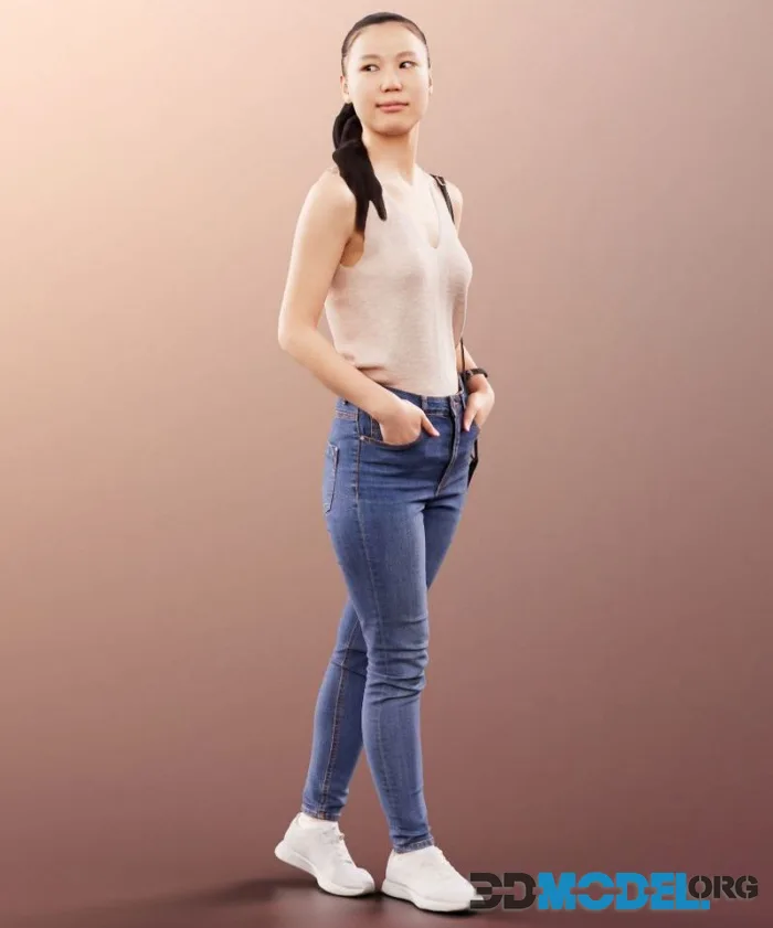 Summer Girl Waiting With Hands In Her Pockets