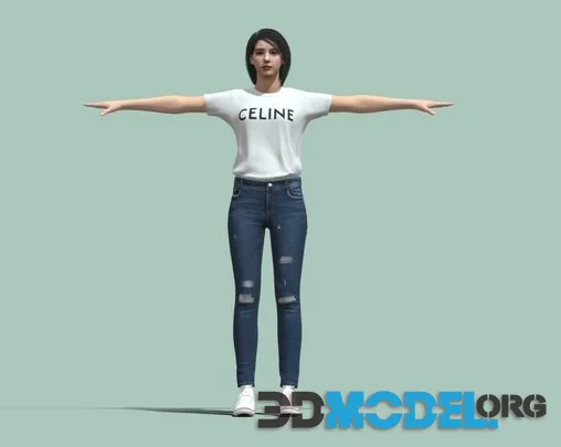 T Pose Rigged Casual Girl (PBR)