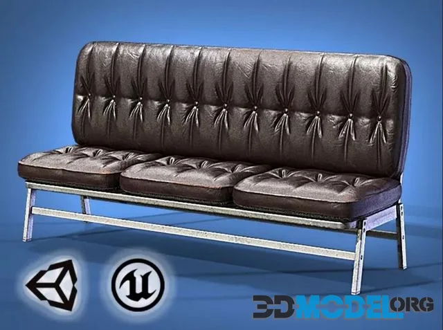 Waiting room leather sofa low-poly (PBR)