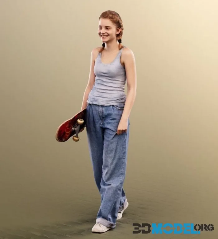 Walking Skater Girl With Skateboard (PBR)