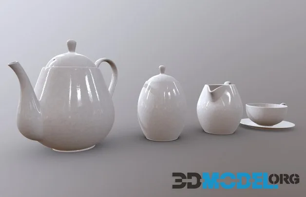 White Porcelain Tea Set Low-poly