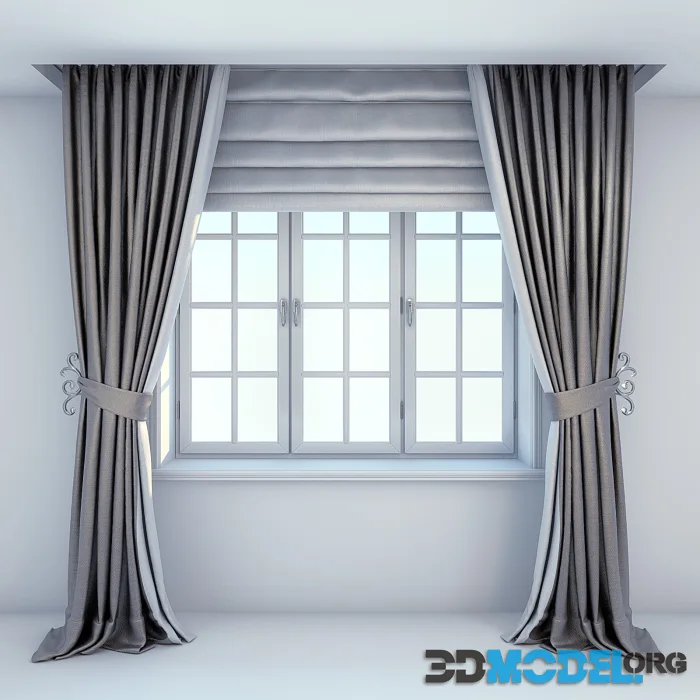 Window, curtains and Roman blinds