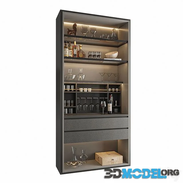 Wine Cabinet With Glasses & Decoration 013