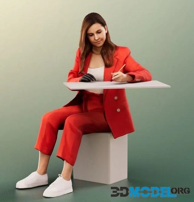 Writing Business Woman Sitting On Desk (PBR)