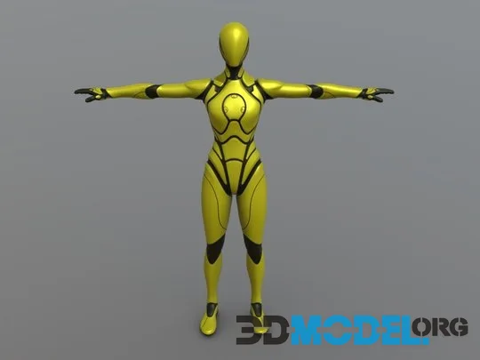 XX Golden Metal Bot Costume RIG (T Pose) (PBR)
