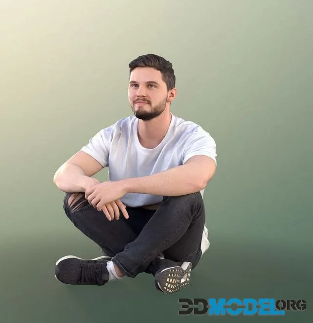 Young Man Sitting On The Ground With Crossed Legs (PBR)