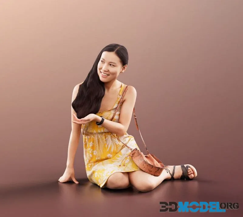 Asian Woman Dress Sitting (PBR)