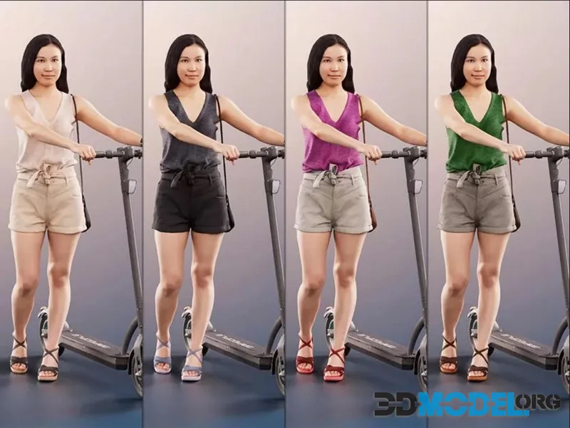 Asian Woman On Scooter (PBR)