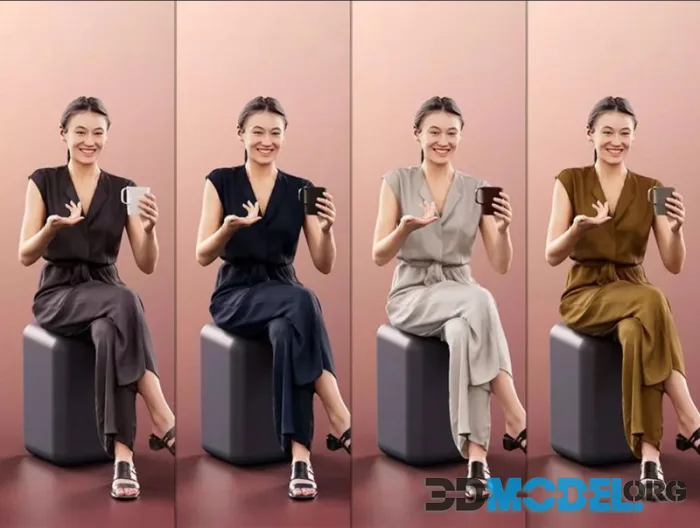 Asian Woman Sitting Coffee (PBR)