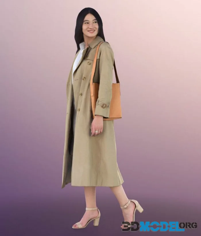 Asian Woman Trenchcoat Bag Shopping (PBR)