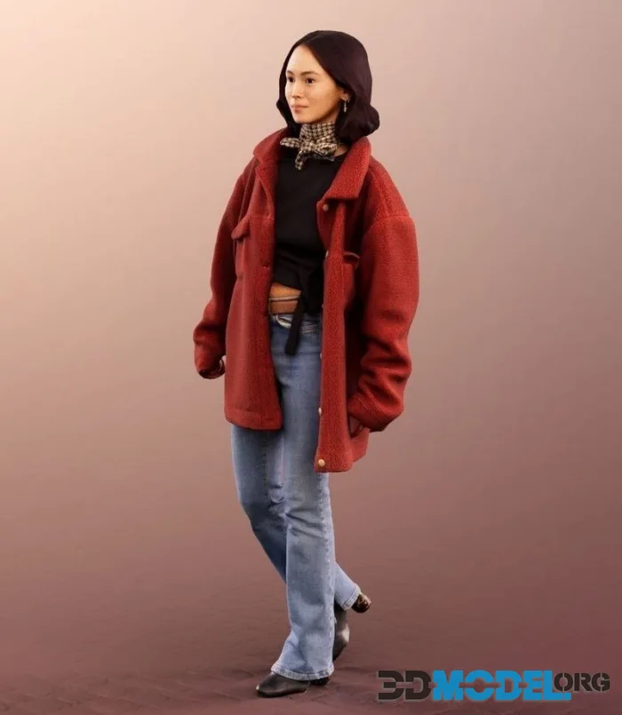 Asian Woman Walking With Red Jacket (PBR)