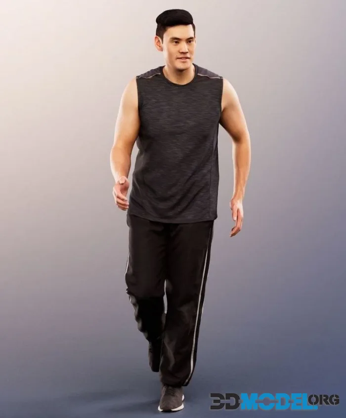 Athletic Asian Man Running (PBR)
