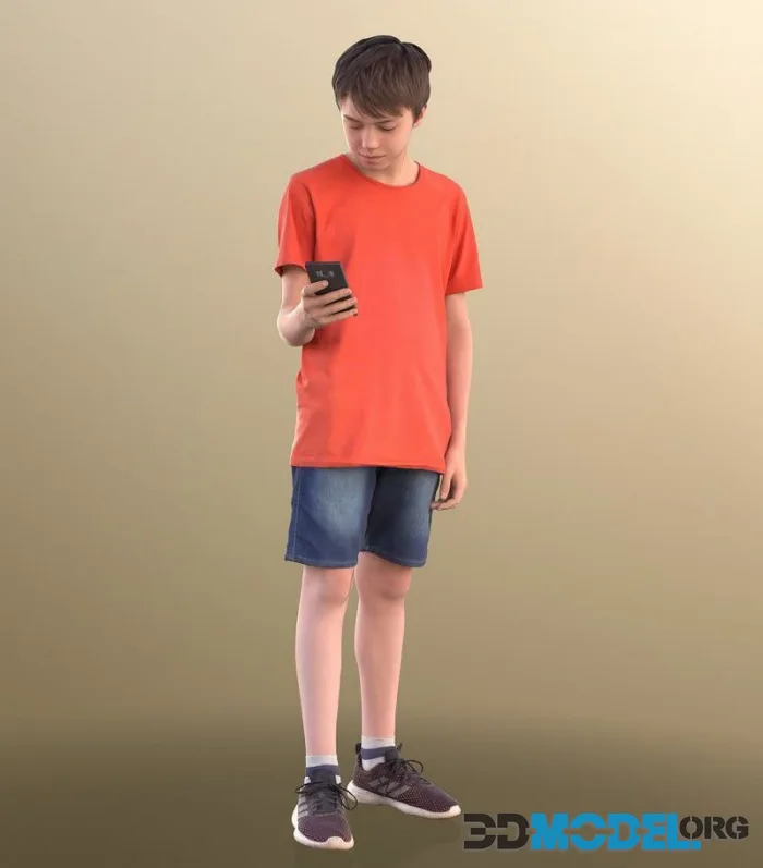 Boy Standing And Looking At His Phone (PBR)