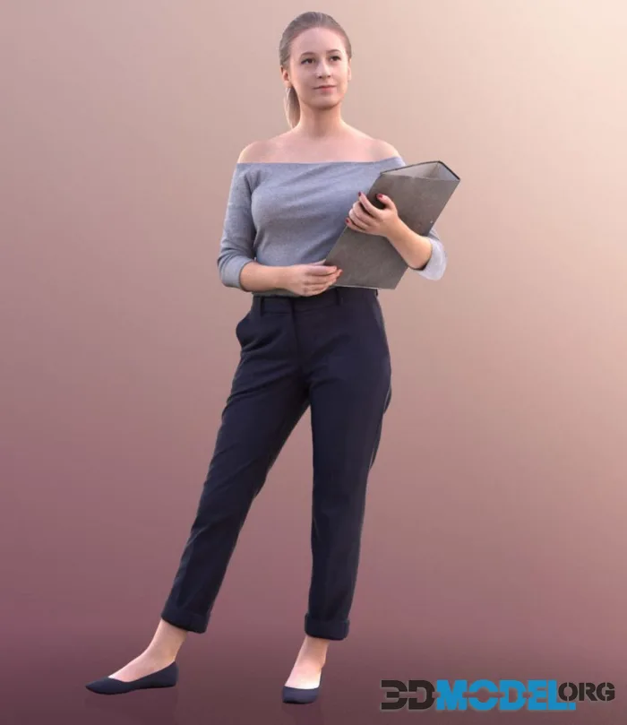 Business Woman Standing Holding A Folder (PBR)