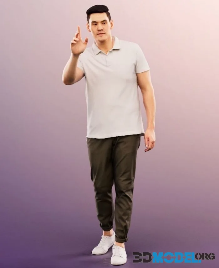 Casual Asian Man Waving (PBR)
