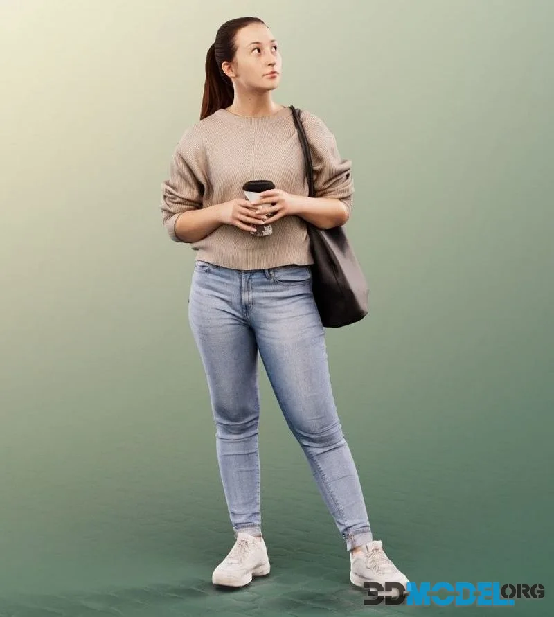 Casual Girl Standing With Coffee To Go (PBR)