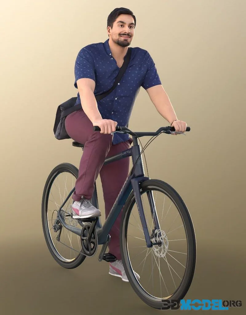 Casual Man Sitting On A Bike With Bag (PBR)