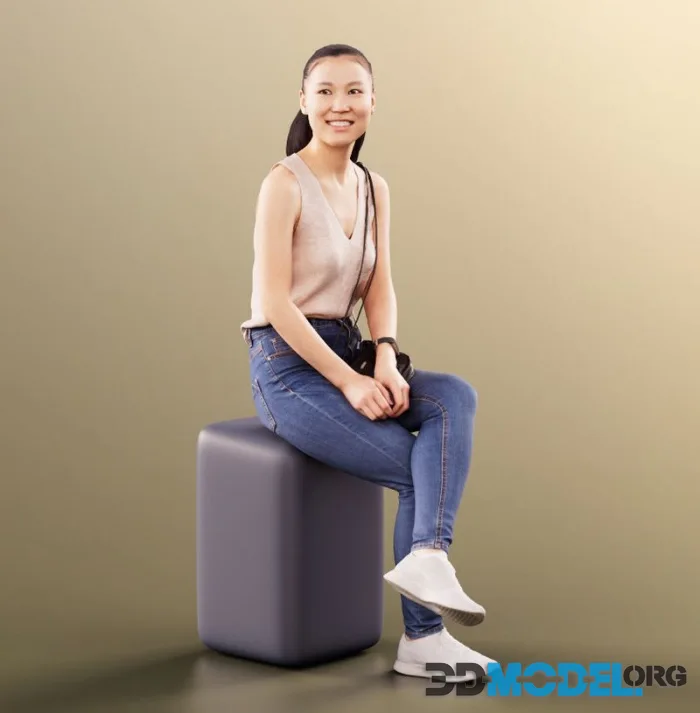 Casual Smiling Girl Sitting (PBR)