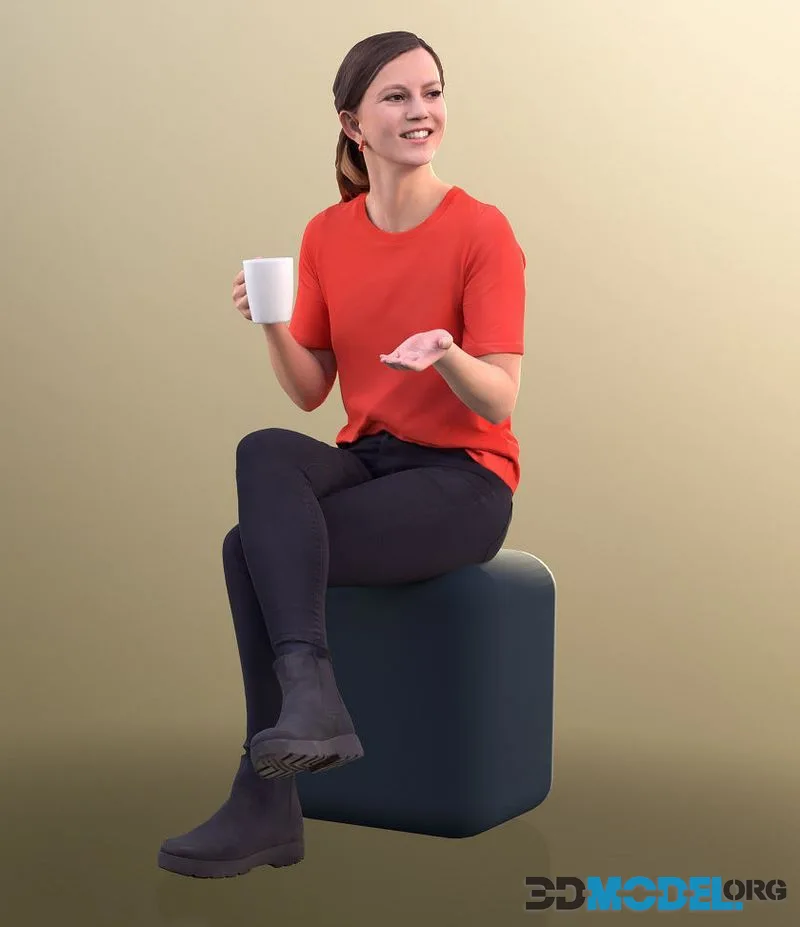 Casual Smiling Woman Drinking Coffee (PBR)