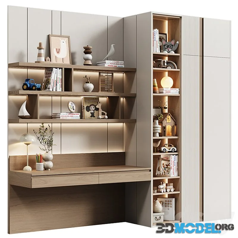 Children’s modular wardrobe with desk modern 32